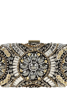 【现货正品】黑灰色重工巴洛克精致串珠钉珠晚宴新娘链条手拿包