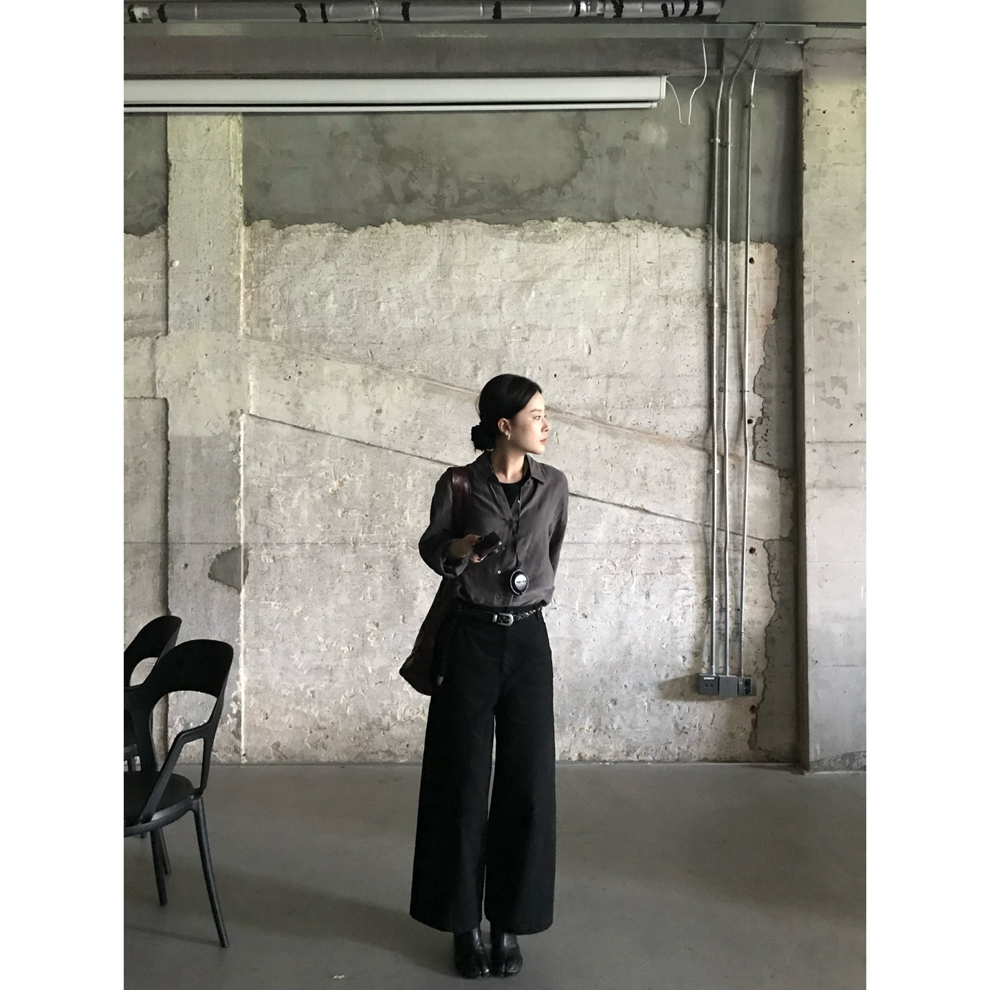 中高腰阔腿九分牛仔裤女