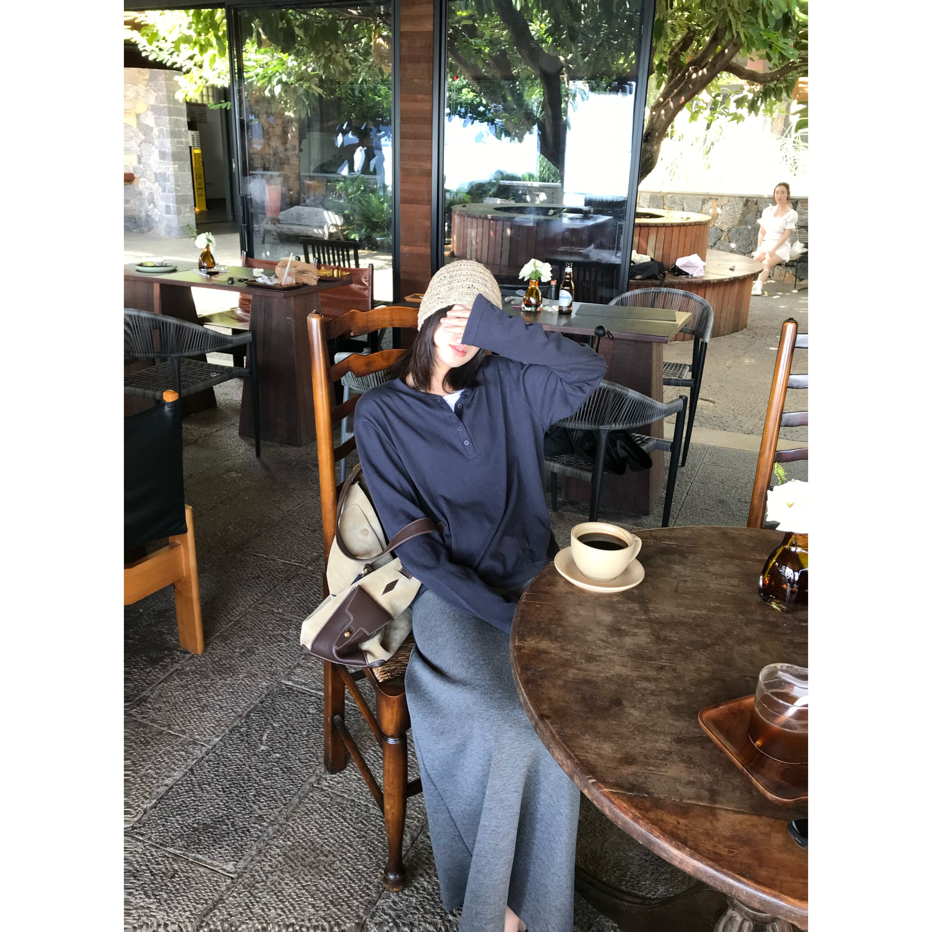 超柔慵懒松弛感复古调亨利领T恤