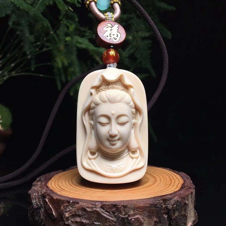 天然猛犸象观音牌子挂件赵炳照手工雕刻猛犸吊坠diy配饰