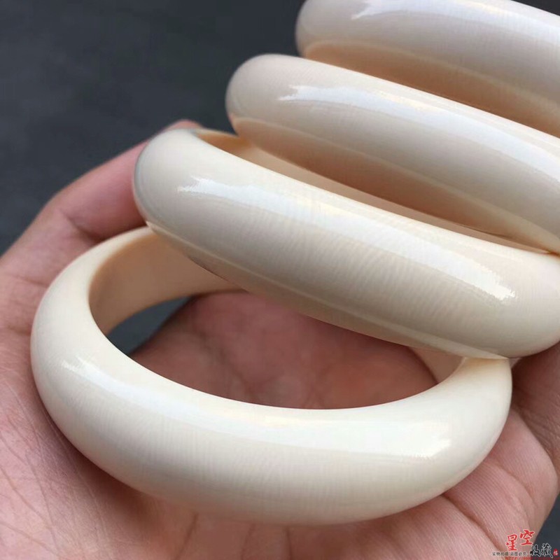 天然猛犸象牙手镯1.5满纹冰料扁