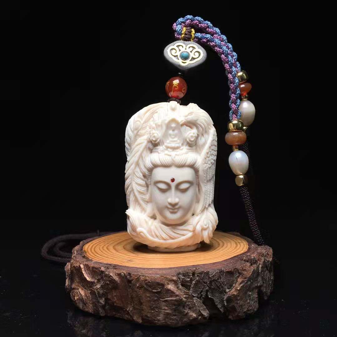 天然猛犸牙观音挂件手工雕刻猛犸牌子吊坠