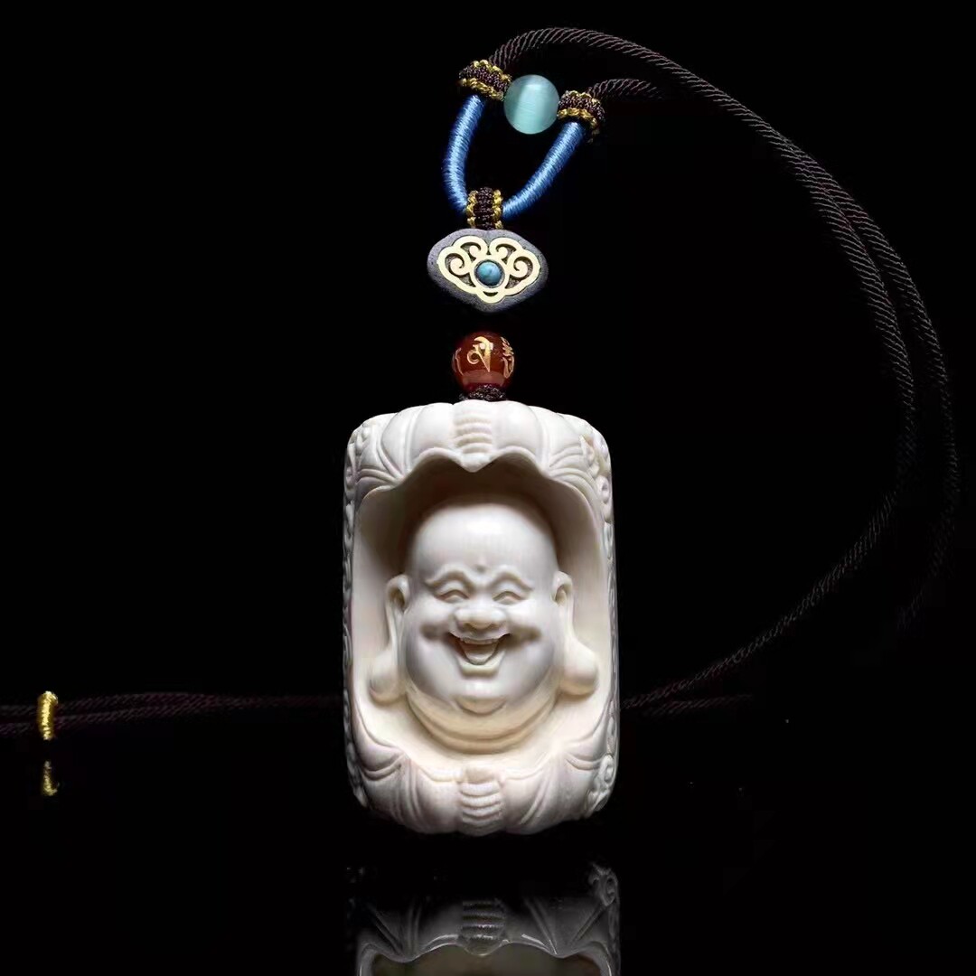 天然猛犸象牙弥勒佛牌子挂件赵炳照手工精雕猛犸牙吊坠