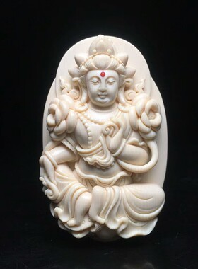 猛犸牙手工雕刻绿度母牌子挂件