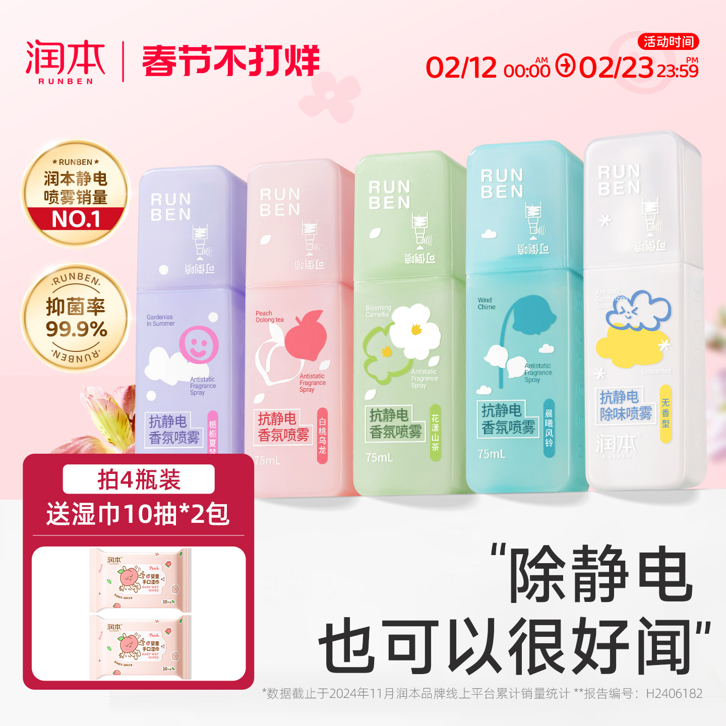 润本防静电喷雾衣服除静电抗皱毛衣毛呢柔顺剂衣物香氛去静电神器