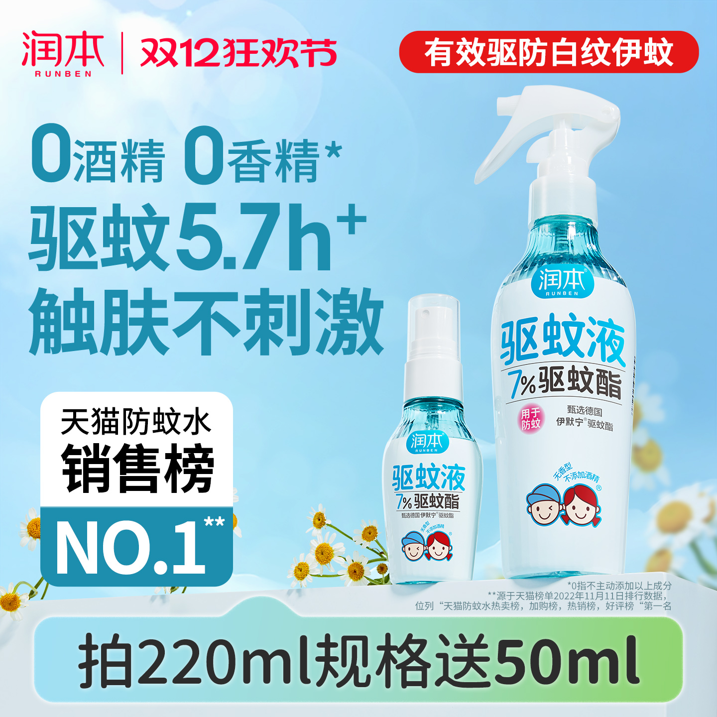 润本驱蚊喷雾长效驱蚊0酒精0香精