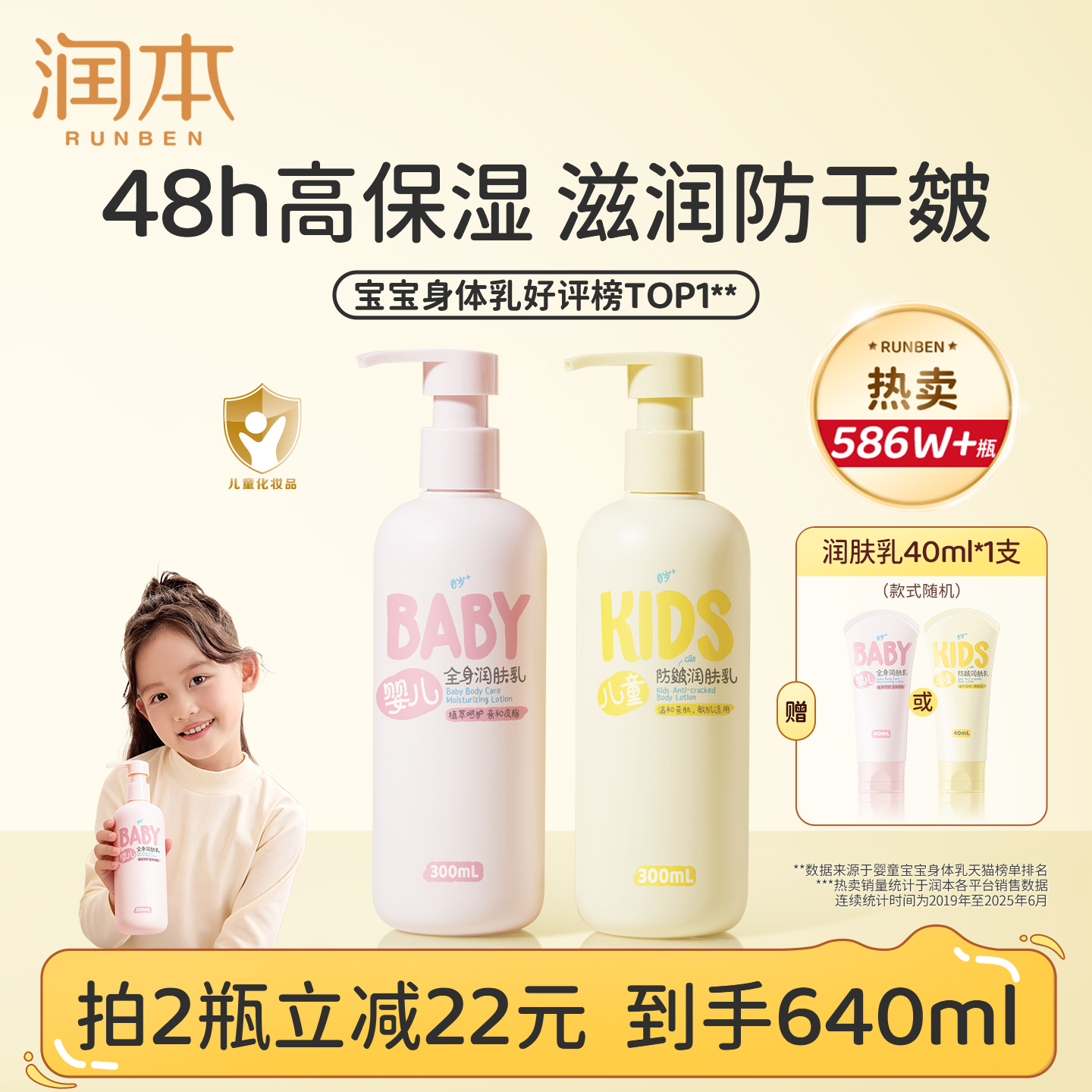 销量586w丨润本儿童身体乳滋润
