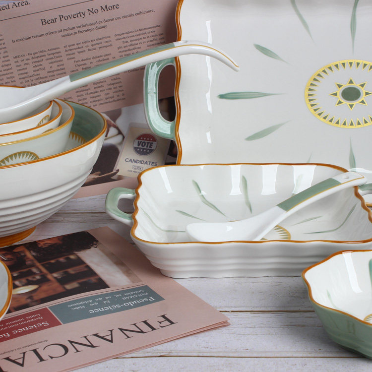 时尚家用陶瓷盘碗套装裕行餐具维也纳款厚实8寸汤碗鱼盘花瓣创意,餐饮具,盘,淘宝优惠券,粉丝福利购,淘宝优惠卷