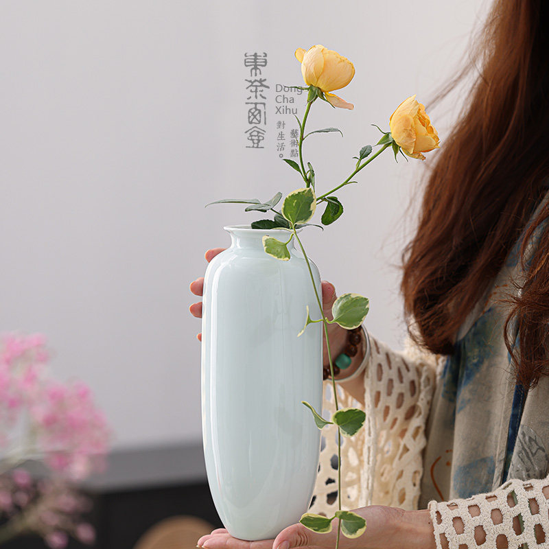 影青花瓶中号纯色陶瓷台面花器轻奢高级感花插花道家居水培插花筒,家居饰品,花瓶,淘宝优惠券,粉丝福利购,淘宝优惠卷