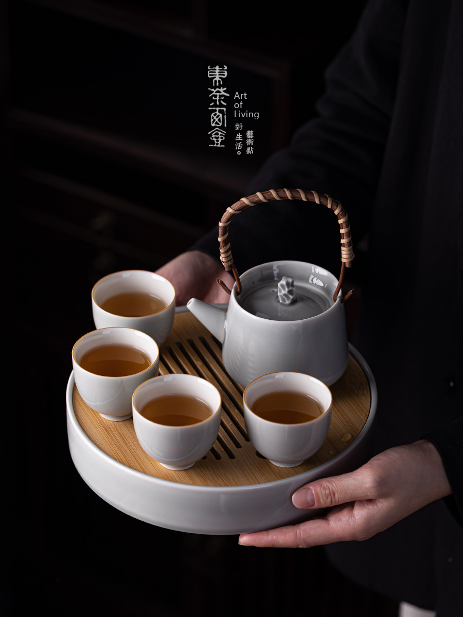 冰灰釉陶瓷茶壶功夫茶具套装整套家用泡茶器一壶四杯茶盘礼品套组