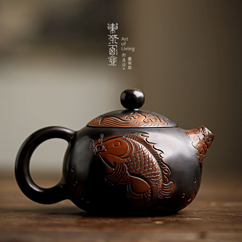 云南建水紫陶茶壶全手工锦鲤西施壶功夫茶具熊亮辉老师手作泡茶器