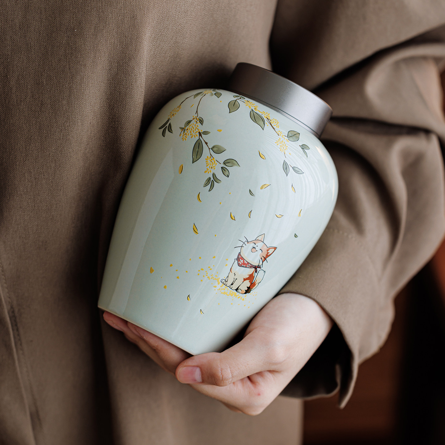 螺旋双盖密封罐中号茶叶罐陶瓷桂花小猫茶仓茶叶礼品包装茶罐定制,餐饮具,茶叶罐,淘宝优惠券,粉丝福利购,淘宝优惠卷