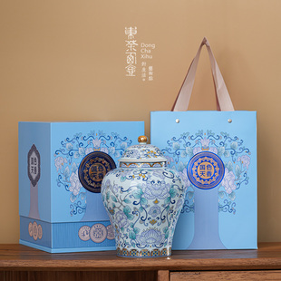国色天香茶叶罐大号陶瓷密封罐堆料描金珐琅彩将军罐茶仓礼盒定制