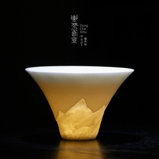 羊脂玉瓷茶杯观山马蹄盖碗中国白瓷一壶二杯茶具套装家用盖杯套组