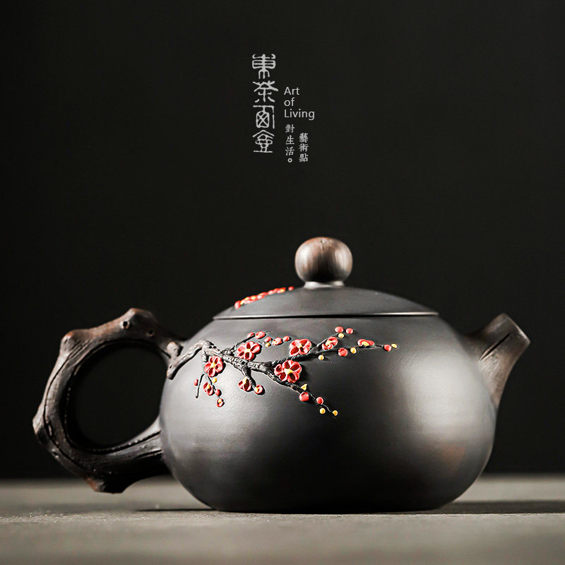 云南建水紫陶壶陶瓷西施壶紫砂功夫茶具泡茶器全手工堆雕梅花茶壶