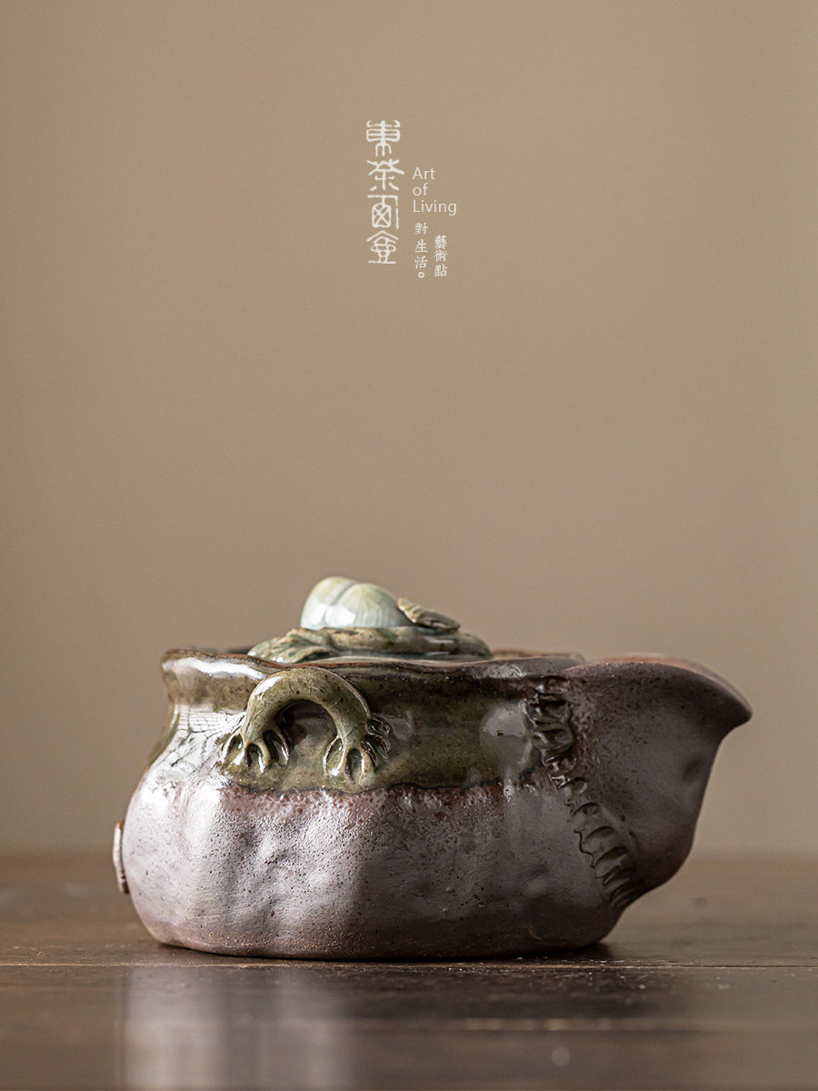 原矿粗陶茶壶清水烧宝瓶覆古柴窑葫芦手抓壶茶具窑变小品壶泡茶器