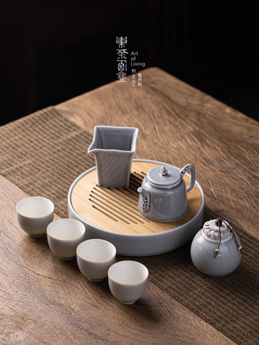 冰灰釉陶瓷茶壶功夫茶具套t装整套家用泡茶器一壶四杯茶盘礼品套