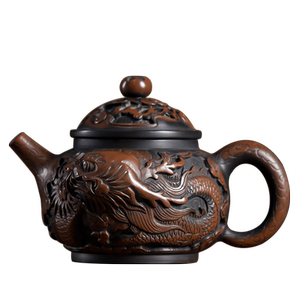 建水紫陶壶全手工堆雕龙灯笼茶壶
