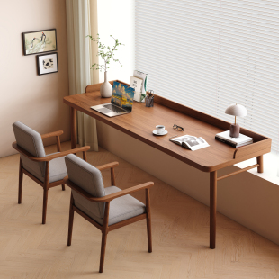 实木飘窗书桌卧室窗台高低桌家用电脑台式 桌大板学习写字办公桌