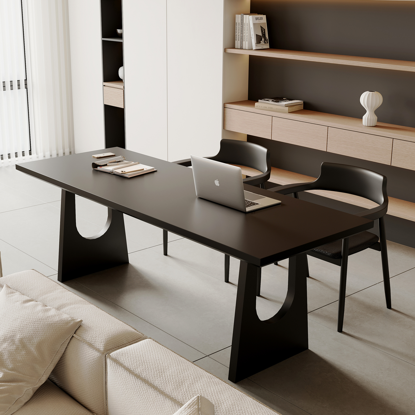 黑色实木双人书桌去客厅化电脑桌