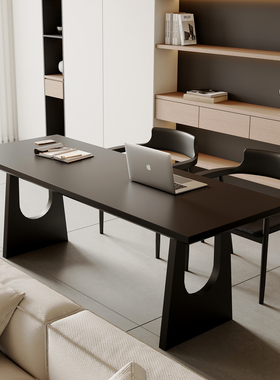 黑色实木双人书桌去客厅化电脑桌家用长条桌卧室学习写字办公桌