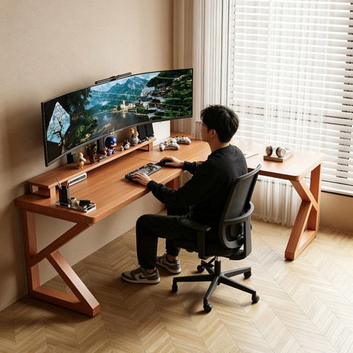 樱桃木转角电竞桌L型书桌实木纯木头家用电脑桌拐角办公桌学习桌