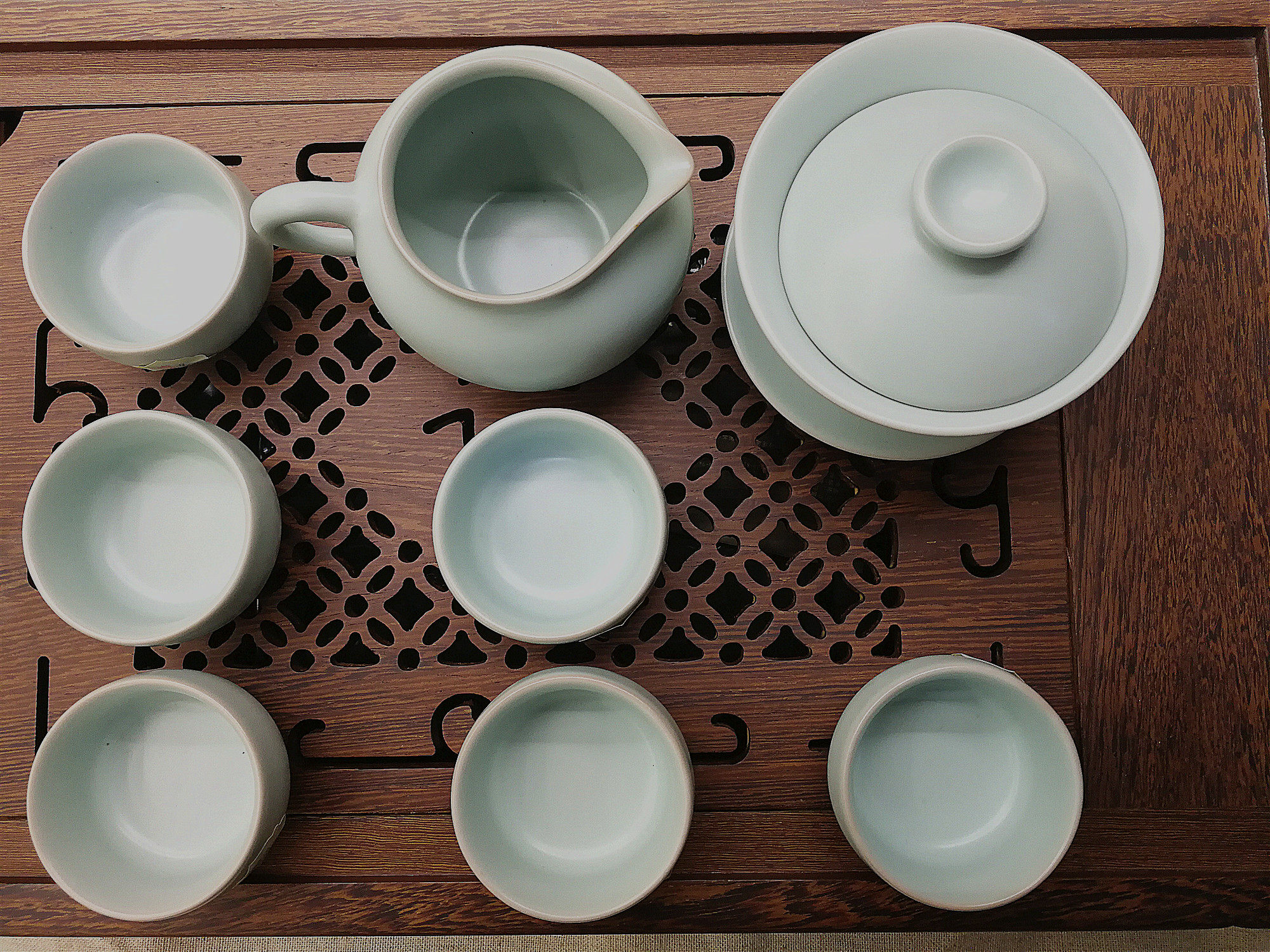 恒福茶具东道汝窑吉祥盖碗茶组茶海小喜乐主人公道杯中葵开片蝉纹
