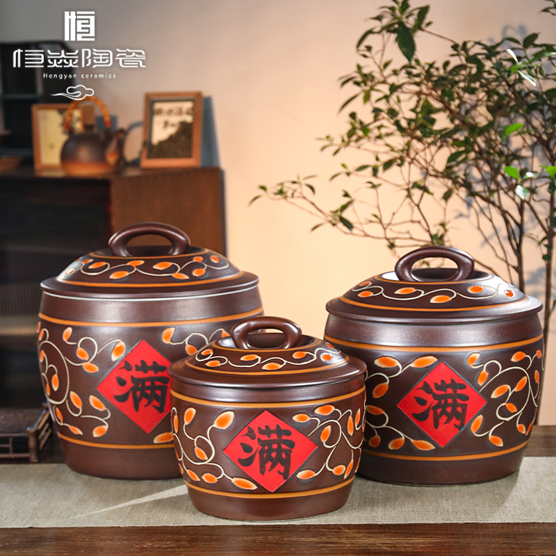 景德镇复古陶瓷米缸密封储物罐