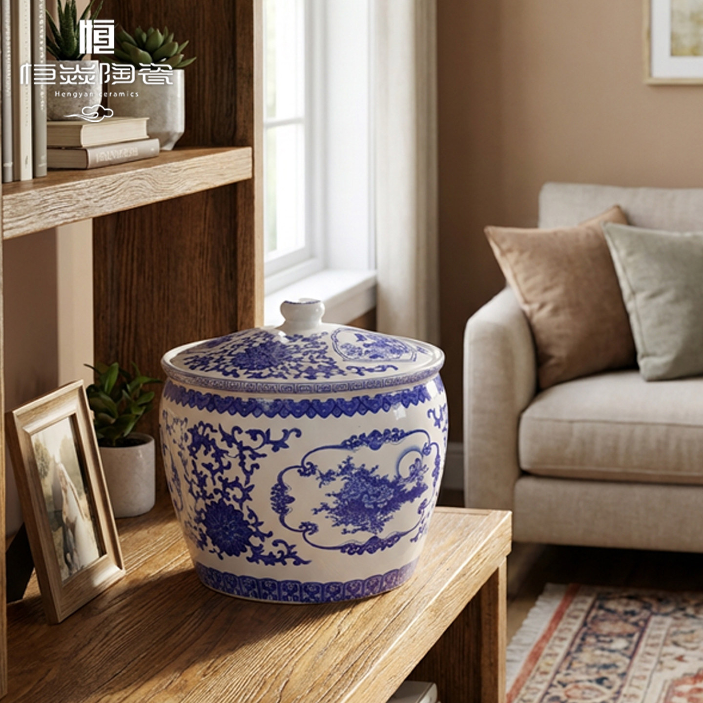 景德镇恒焱陶瓷青花储物缸家用复古厨房密封米油罐杂粮干货收纳罐