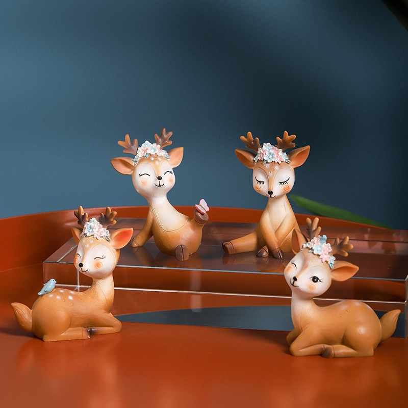 梅花鹿小摆件创意可爱客厅玄关桌面酒柜家居装饰品儿童节结婚礼物