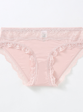 【5条99元】6IXTY8IGHT 粉色冰丝拼蕾丝边少女三角内裤PT11074