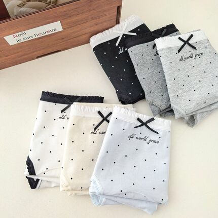 简约复古波点少女甜美舒适内裤蝴蝶结A类棉亲肤加长底裆内裤女10A
