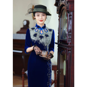 老上海金丝绒旗袍晚礼服礼服走秀优雅长款 妈妈婚宴高档女洋气 新款