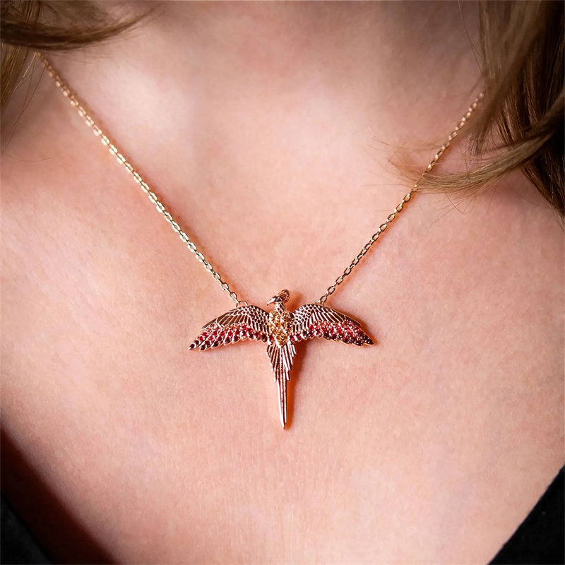 英国代购联名哈利波特周边纯银玫瑰金凤凰福克斯吊坠项链生日礼物