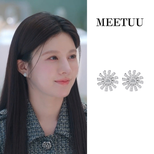 首发！爱情怎么翻译高允真车茂熙同款雪花耳环高级感耳饰满钻耳钉