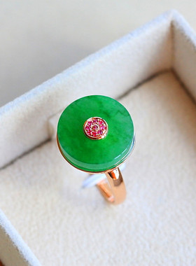 ◆时来运转◆店主自戴！冰种满阳绿色翡翠个性美戒（可转动）18K.