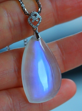 ◆月光倾城◆玻璃体大规格蓝月光石素面坠（金钻扣头）