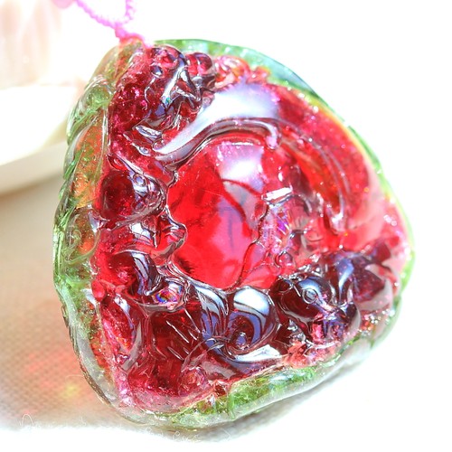 西瓜标本！◆福禄寿◆玻璃体全包体经典绿皮红瓤挂件（净重40克）