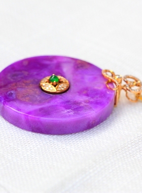 ◆春色满园◆冰种紫罗兰舒俱莱镶嵌阳绿色翡翠怀古扣（不含项链）