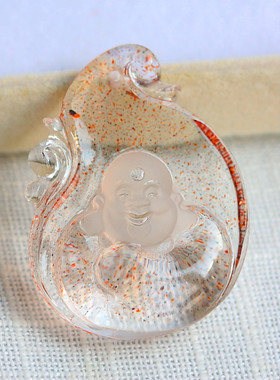 灵气超卓晶莹剔透全美草莓晶精雕弥勒佛