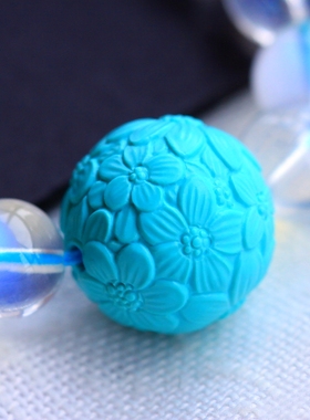 ◆百花齐放◆名家精雕！高品质原矿高瓷蓝绿松石花珠吊坠