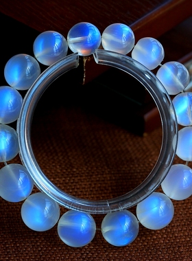 强蓝光是月光石的灵魂！精选11.5-13mm超大珠径全家福蓝月光手链