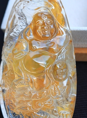 ◆童子戏佛◆硕大精雕异像艳黄色焦花挂件