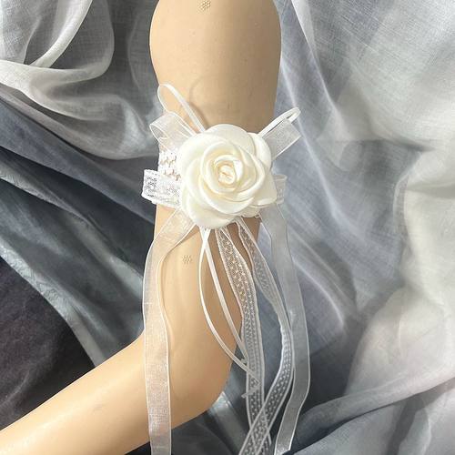 白色蕾丝飘带山茶花手臂饰品手臂环弹力饰品手臂纹身遮挡装饰 女