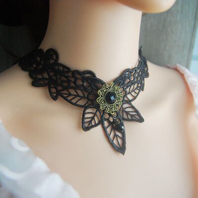 蕾丝项链颈饰女黑色珍珠