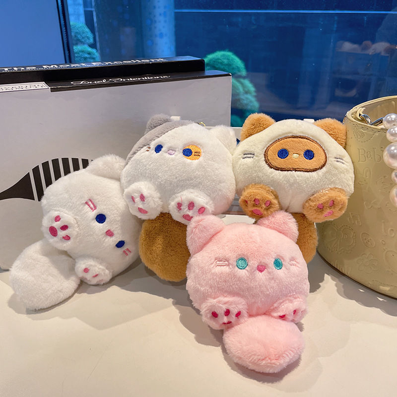 新款吱吱叫猫咪毛绒玩具钥匙扣可爱团团猫公仔挂饰小玩偶挂件批货