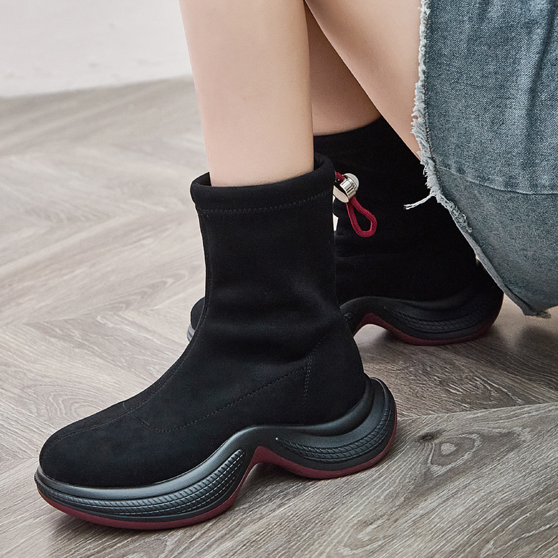 春秋短筒女鞋厚底弹力休闲短靴子