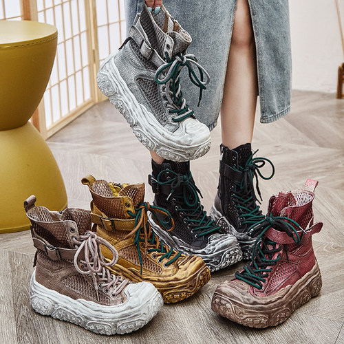 夏季镂空网靴牛皮罗马凉鞋女短靴