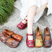 新中式 春秋牛筋底方头浅口女单鞋 鞋 子女ⅰns潮百搭小众软底妈妈鞋