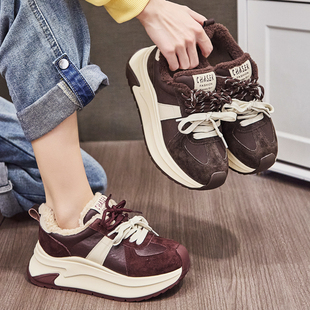 女2025新款 百搭高跟运动休闲鞋 冬季 学生鞋 加绒女士板鞋 炸街老爹鞋